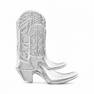 VTG Silver Cowboy Western Boot Pin Brooch Lapel Tack Rodeo Country Accessory